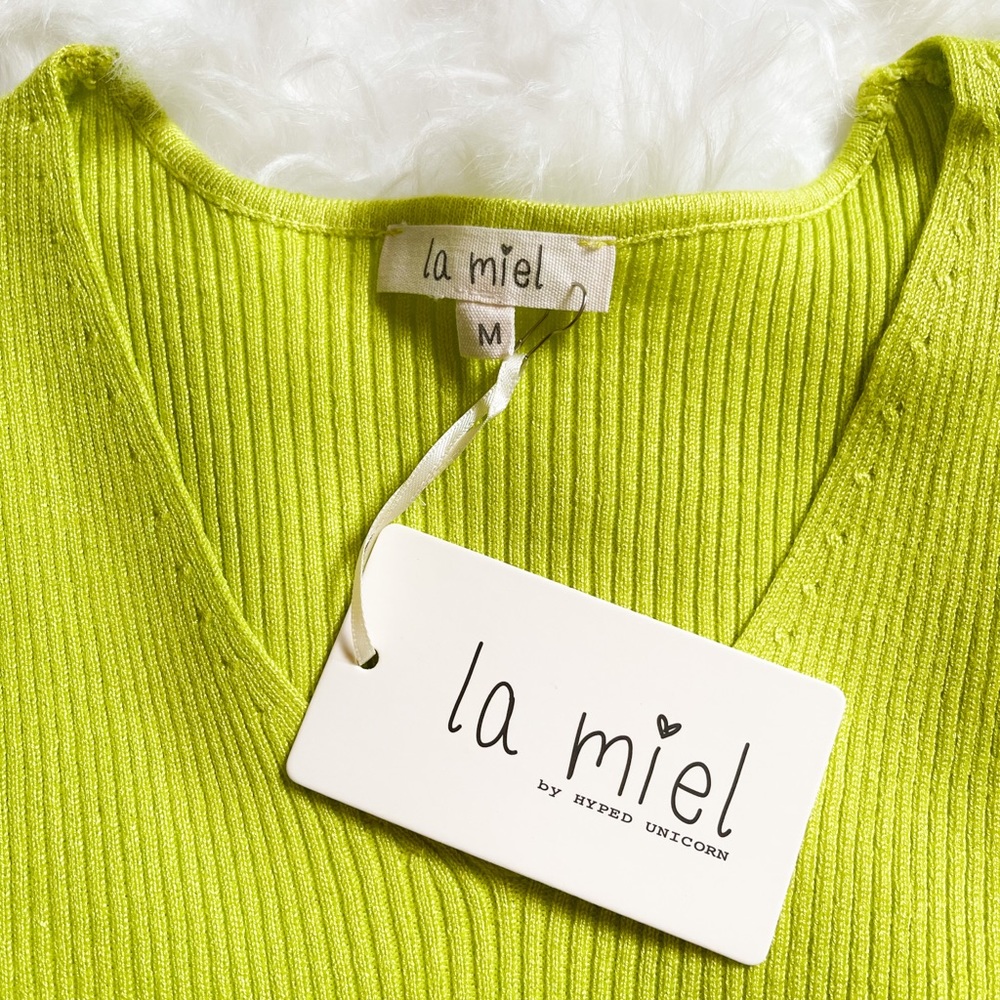 Lime Green V-neck Sweater NWT - Picture 8 of 9